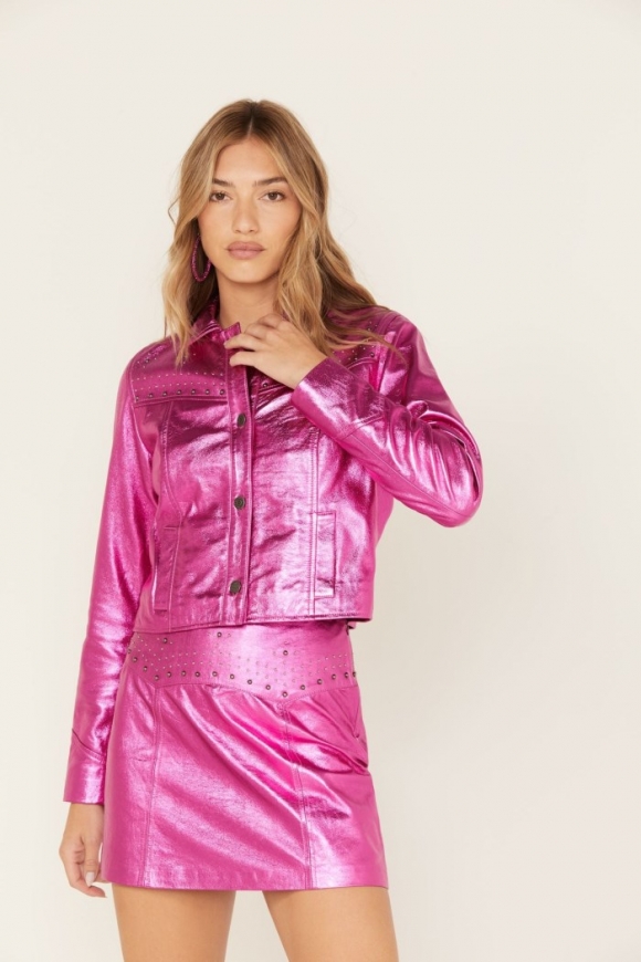 Promotion Idyllwind Women's Show Stopper Studded Metallic Leather Jacket | Fuchsia