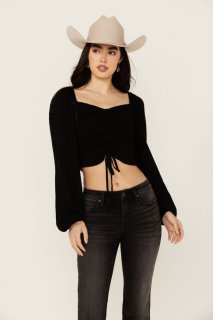 Promotion Idyllwind Women's Hazel Smocked Long Sleeve Cropped Blouse | Black