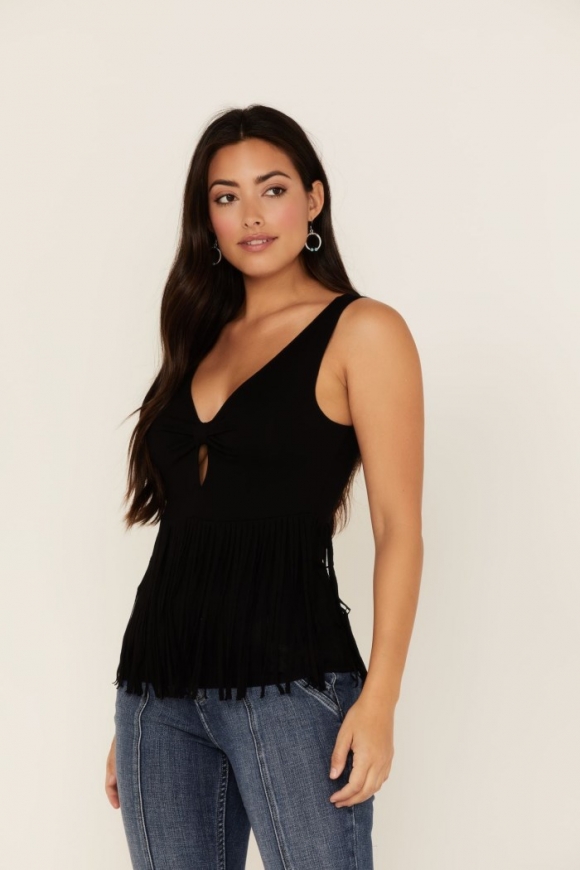 Promotion Idyllwind Women's Bluebell Twist & Fringe Tank Top | Black Promotion Idyllwind Women's Bluebell Twist & Fringe Tank Top | Black