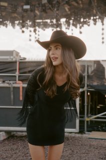 Promotion Idyllwind Women's Lois Studded Long Sleeve Fringe Mini Dress | Black