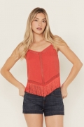 Promotion Idyllwind Women's Briarwick Jacquard Fringe Sleeveless Tank Top | Coral