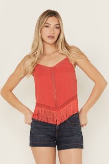 Promotion Idyllwind Women's Briarwick Jacquard Fringe Sleeveless Tank Top | Coral Promotion Idyllwind Women's Briarwick Jacquard Fringe Sleeveless Tank Top | Coral