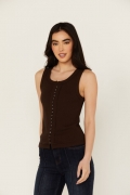 Promotion Idyllwind Women's Edna Button Front Ribbed Tank | Dark Brown