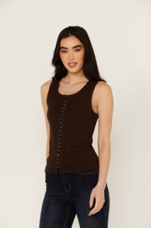 Promotion Idyllwind Women's Edna Button Front Ribbed Tank | Dark Brown Promotion Idyllwind Women's Edna Button Front Ribbed Tank | Dark Brown