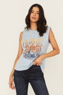 Promotion Idyllwind Women's Wild Fire Embellished Sleeveless Graphic Tank | Light Blue