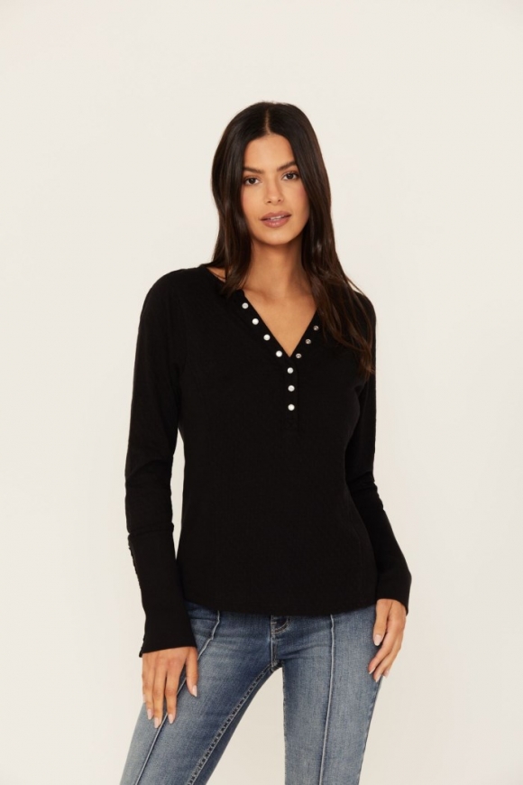 Promotion Idyllwind Women's Pearl Knit Henley Shirt | Black