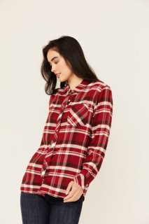 Promotion Idyllwind Women's Flannel Plaid Print Long Sleeve Snap Shirt | Wine