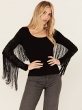 Promotion Idyllwind Women's Doris Studded Fringe Long Sleeve Top | Black