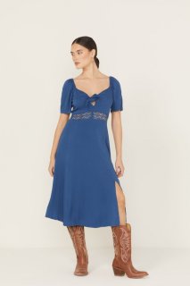 Promotion Idyllwind Women's Beth Jacquard Print Short Sleeve Midi Dress | Blue