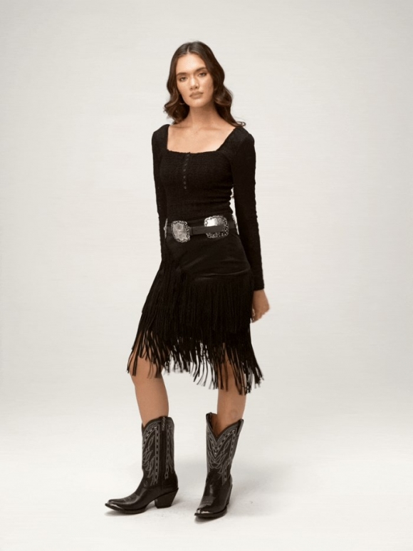 Promotion Idyllwind Women's Tina Asymmetrical Faux Suede Fringe Mini Skirt | Black