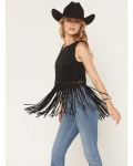 Promotion Idyllwind Women's Whitsett Faux Suede Fringe Sleeveless Tank top | Black
