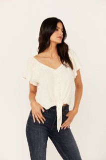 Promotion Idyllwind Women's Tern Flutter Sleeve Tie Front Top | Ivory Promotion Idyllwind Women's Tern Flutter Sleeve Tie Front Top | Ivory