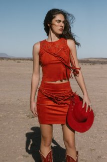 Promotion Idyllwind Women's Wylie Studded Fringe Faux Suede Sleeveless Shirt | Red