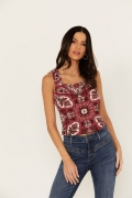 Promotion Idyllwind Women's Linmar Printed Button-Down Tank | Dark Red