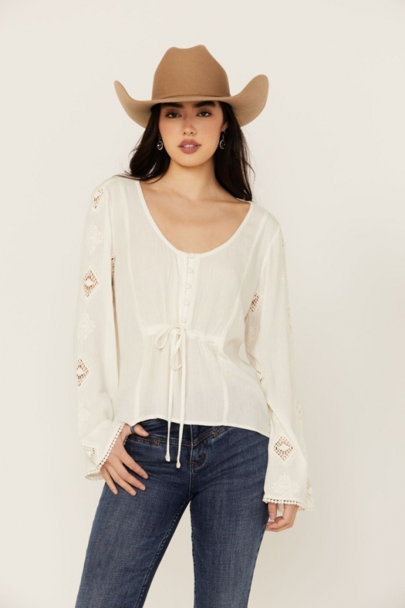 Promotion Idyllwind Women's Sharondale Button-Down Embroidered Bell Sleeve Top | Ivory Promotion Idyllwind Women's Sharondale Button-Down Embroidered Bell Sleeve Top | Ivory