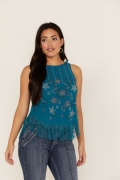 Promotion Idyllwind Women's Cameo Beaded Fringe Tank Top | Blue