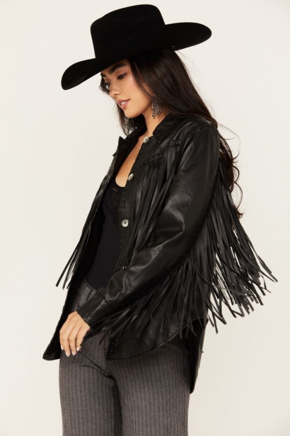 Promotion Idyllwind Women's Amburn Leather Fringe Shacket | Black