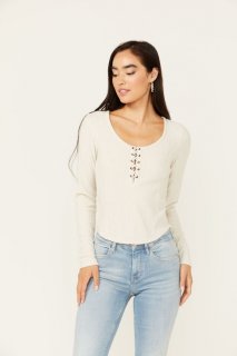 Promotion Idyllwind Women's Hummingbird Tie Front Long Sleeve Top | Stone Promotion Idyllwind Women's Hummingbird Tie Front Long Sleeve Top | Stone