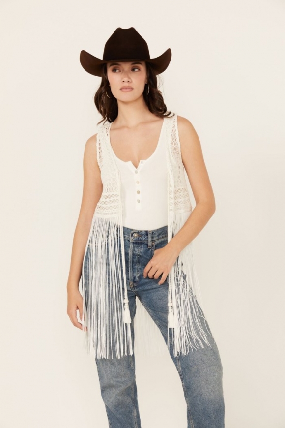 Promotion Idyllwind Women's Hawls Crochet Fringe Vest | Ivory Promotion Idyllwind Women's Hawls Crochet Fringe Vest | Ivory
