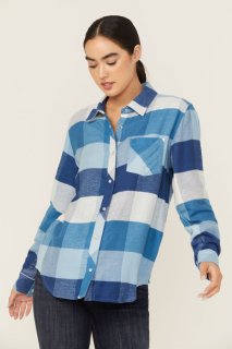 Promotion Idyllwind Women's Plaid Print Long Sleeve Snap Flannel Shirt | Light Blue Promotion Idyllwind Women's Plaid Print Long Sleeve Snap Flannel Shirt | Light Blue