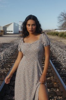 Promotion Idyllwind Women's Beth Ditsy Print Puff Sleeve Midi Dress | Caramel