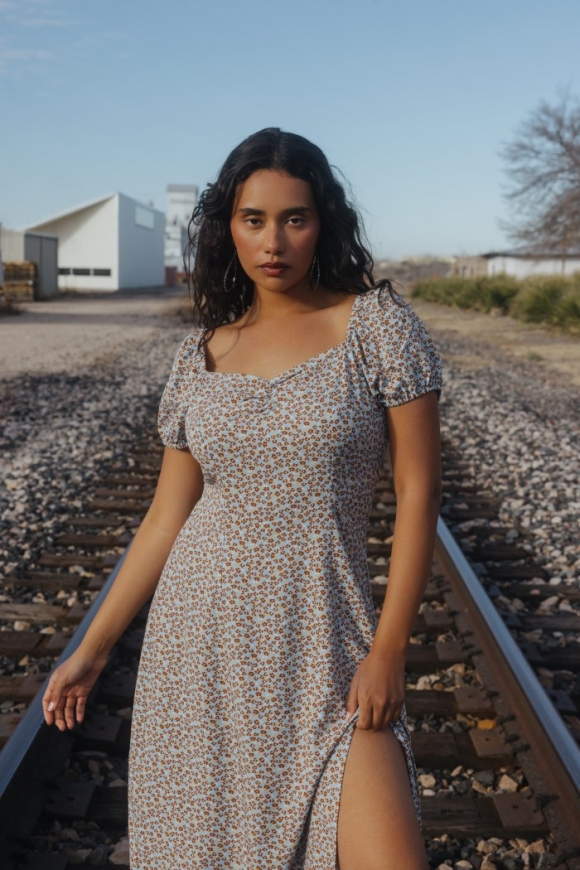 Promotion Idyllwind Women's Beth Ditsy Print Puff Sleeve Midi Dress | Caramel