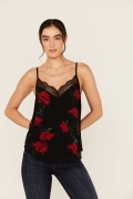 Promotion Idyllwind Women's Chase Floral Print Lace Trim Cami Tank | Black