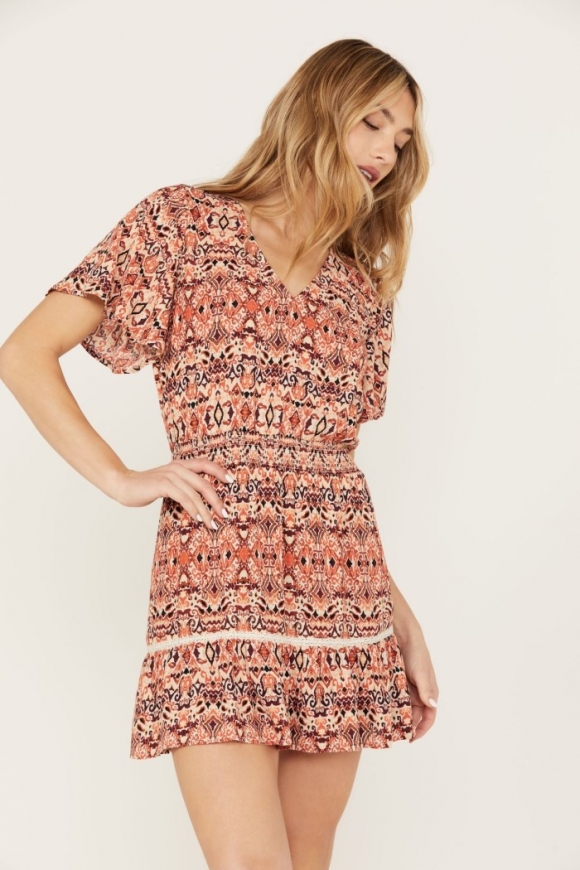 Promotion Idyllwind Women's Blossom Flutter Sleeve Smocked Dress | Maroon