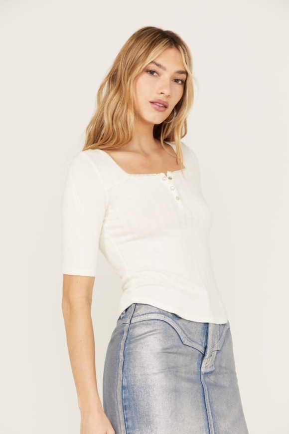 Promotion Idyllwind Women's Lucy Square Neck Henley Shirt | Ivory