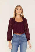 Promotion Idyllwind Women's Date Night Floral Lace Crop Top | Purple