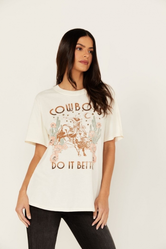 Promotion Idyllwind Women's Cowboys Do It Better Embellished Short Sleeve Graphic Tee | Ivory