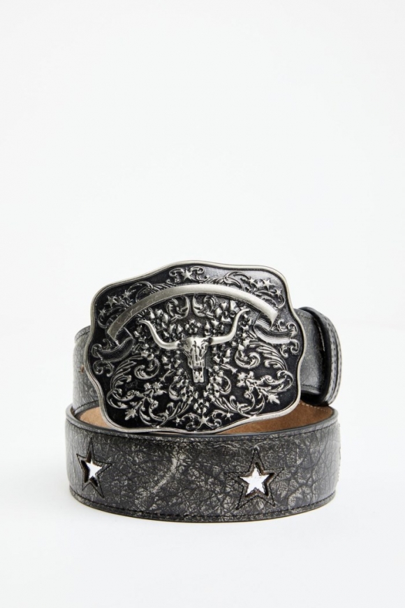 Promotion Idyllwind Women's Cordero Longhorn Buckle And Star Cutout Belt | Black Promotion Idyllwind Women's Cordero Longhorn Buckle And Star Cutout Belt | Black