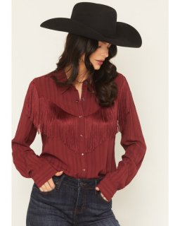 Promotion Idyllwind Women's Revive Fringe Long Sleeve Snap Crinkle Shirt | Cherry