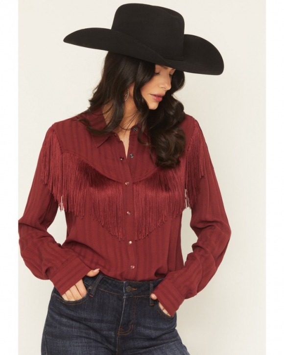 Promotion Idyllwind Women's Revive Fringe Long Sleeve Snap Crinkle Shirt | Cherry