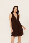 Promotion Idyllwind Women's Winfrey Criss Cross Front Embellished Dress | Dark Brown Promotion Idyllwind Women's Winfrey Criss Cross Front Embellished Dress | Dark Brown