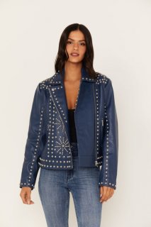 Promotion Idyllwind Women's Studded Moto Leather Jacket | Blue