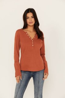 Promotion Idyllwind Women's Pearl Knit Henley Shirt | Pecan Promotion Idyllwind Women's Pearl Knit Henley Shirt | Pecan