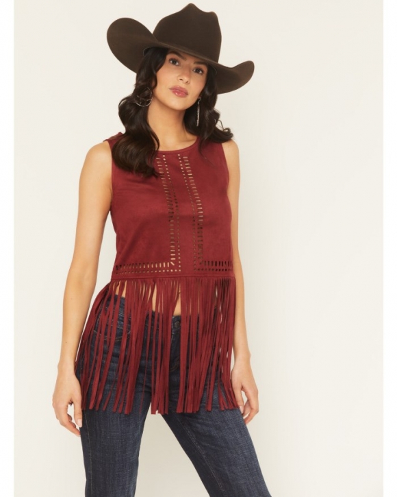 Promotion Idyllwind Women's Whitsett Cutout Faux Suede Fringe Tank Top | Cherry