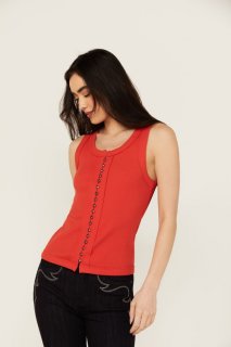 Promotion Idyllwind Women's Edna Button Front Ribbed Tank | Dark Orange