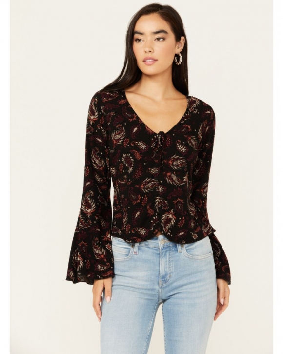 Promotion Idyllwind Women's Tara Tie Front Bell Sleeve Blouse | Black