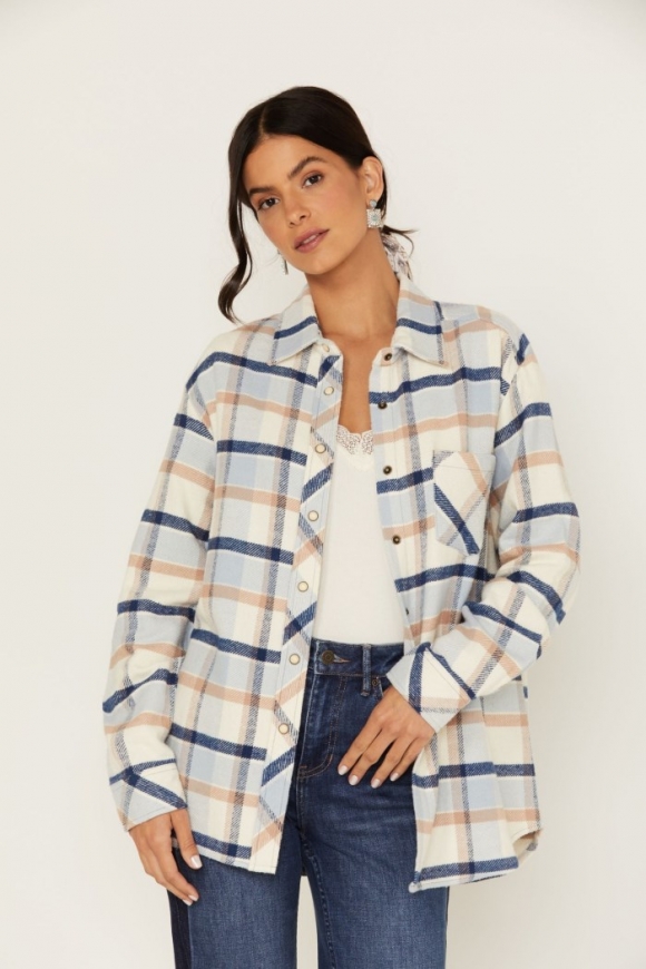 Promotion Idyllwind Women's Plaid Print Rendon Flannel Top | Blue Promotion Idyllwind Women's Plaid Print Rendon Flannel Top | Blue