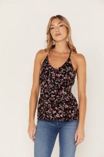 Promotion Idyllwind Women's Floral Print Keyhole Racer Tank Top | Black