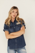 Promotion Idyllwind Women's Ellwood Dark Wash Short Sleeve Denim Shirt | Dark Wash