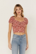 Promotion Idyllwind Women's Bay Cove Brick Red Floral Crop Peasant Top | Brick Red
