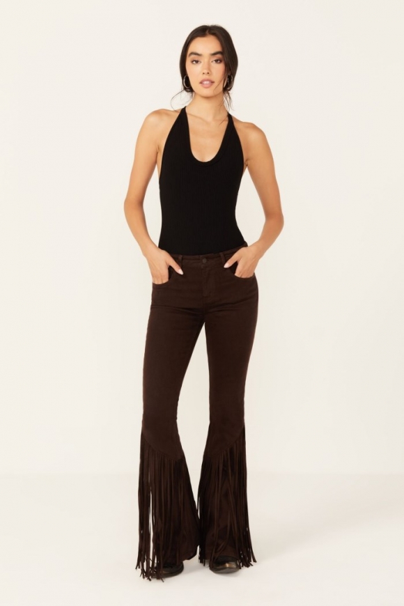 Promotion Idyllwind Women's Coffee Bean Mid Rise Rebel Fringe Bootcut Jeans | Dark Brown