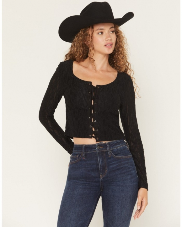 Promotion Idyllwind Women's Wind Song Lace Long Sleeve Lace-Up Shirt | Black Promotion Idyllwind Women's Wind Song Lace Long Sleeve Lace-Up Shirt | Black