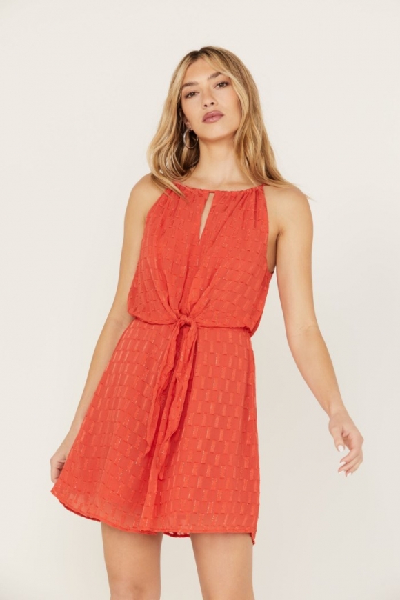 Promotion Idyllwind Women's Gladiolus Metallic Slip Tie Front Dress | Caramel