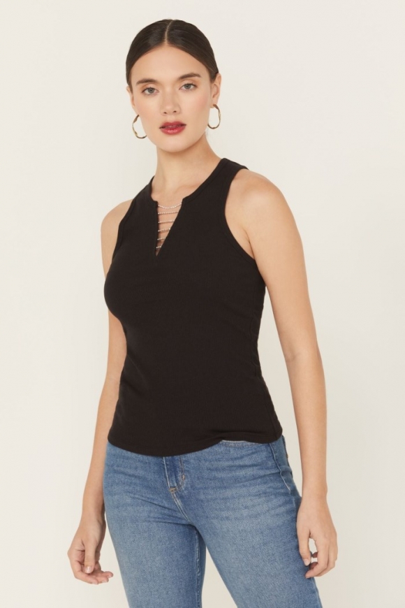 Promotion Idyllwind Women's Rhinestone Chain Ribbed Tank | Black