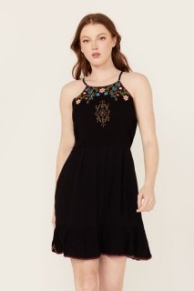 Promotion Idyllwind Women's Wolfeboro Embroidered And Beaded Halter Mini Dress | Black