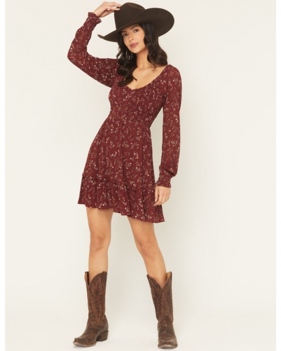 Promotion Idyllwind Women's Pippin Ditsy Floral Print Long Sleeve Mini Dress | Cherry